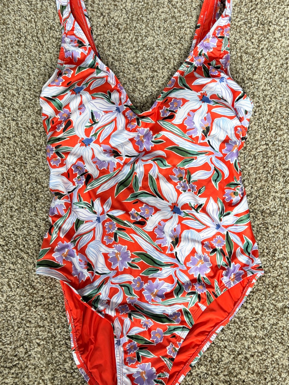 ModCloth Floral One Piece Swimsuit Large Retro Tropical Tie Back